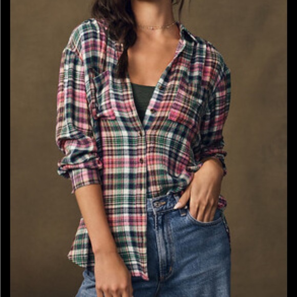 Anthropologie Tops - PILCRO Anthropologie Relaxed Plaid Button Up Top size Small